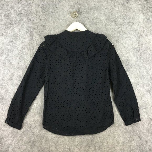 Madewell Top XS Blouse Long Sleeve Black Eyelet Ruffle Lace Career Gothic Romanc - Picture 11 of 12